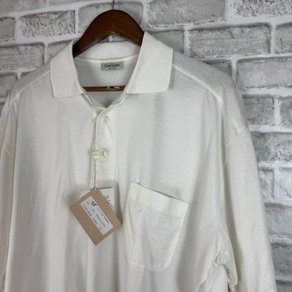 Gran Sasso Made in Italy Solid White Pocket Collared Polo Shirt Mens XL Cotton - Picture 2 of 9